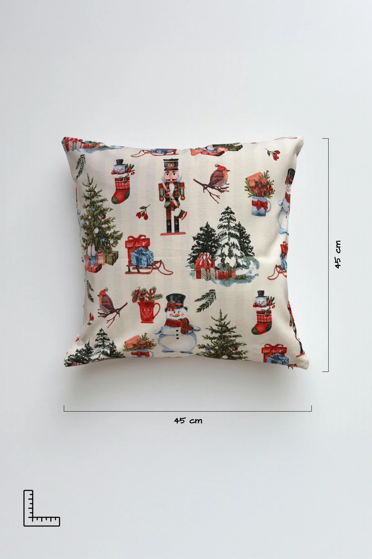 Yılbaşı Figürlü Kırlent Kılıfı 44x44 cm (Fındıkkıran, Kardanadam, Hediye)