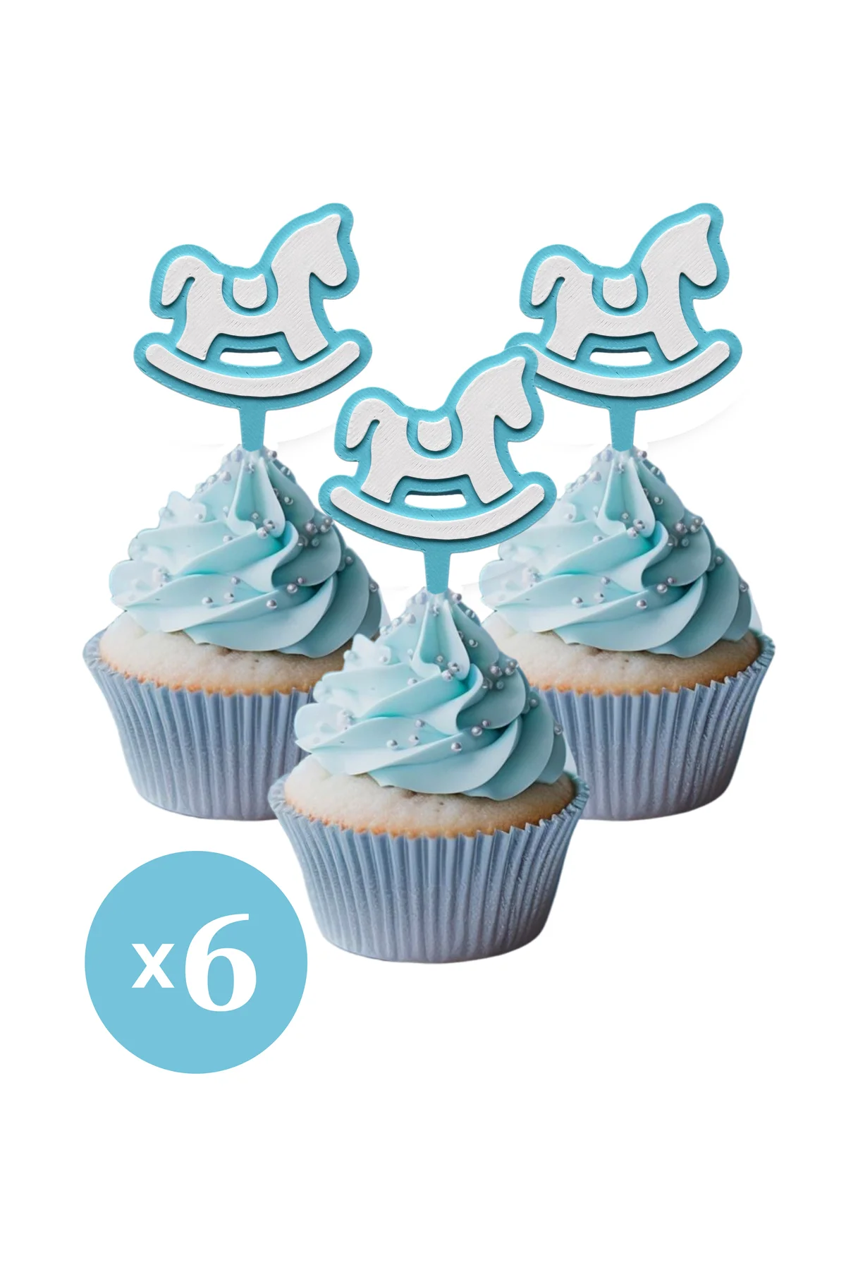6 Adet Mavi Erkek Bebek Cupcake Süsü (Doğum Günü) - Kaliteli Malzeme
