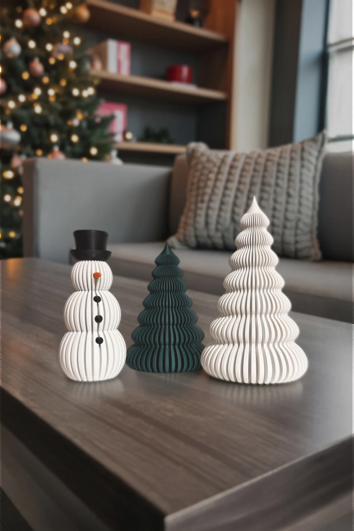 LED Mum Işıklı 3’lü Dekoratif Yılbaşı Seti – Kardan Adam & Çam Ağacı Tasarım