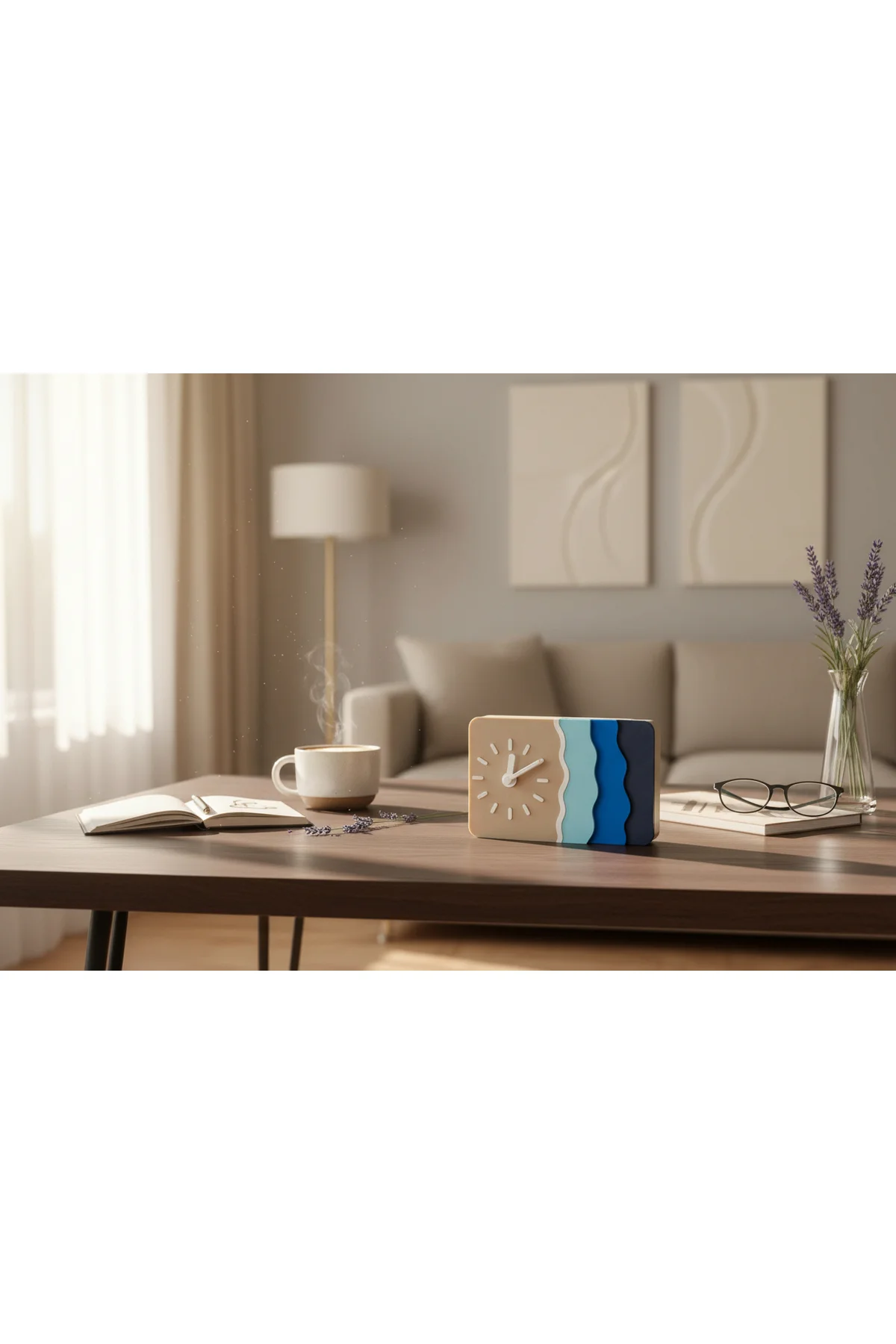 Kumsal Dalga Masa Üstü Saat | Modern Dalga Formlu Tasarım