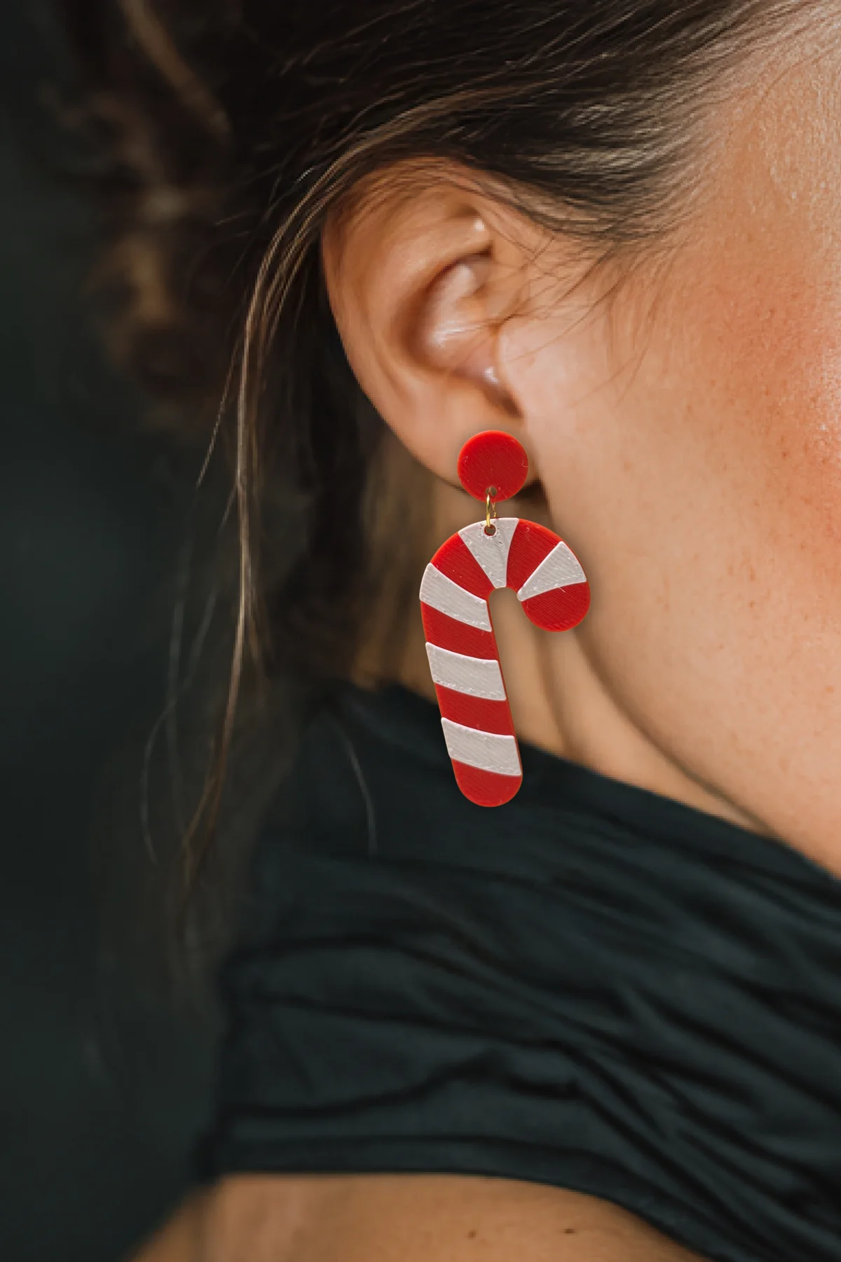 Yılbaşı Baston Şeker Kırmızı Beyaz Özel Tasarım Küpe (Candy Cane)