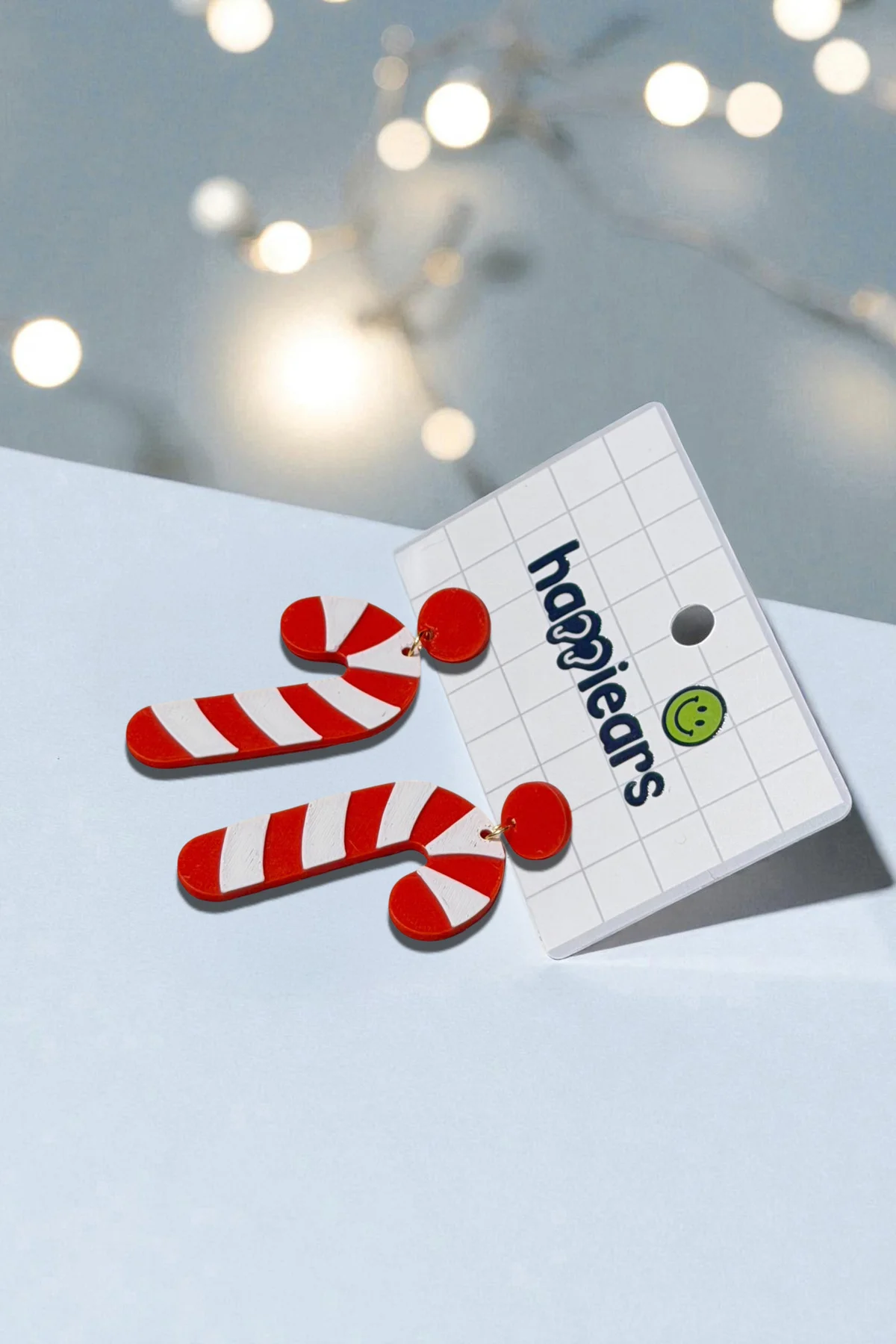 Yılbaşı Baston Şeker Kırmızı Beyaz Özel Tasarım Küpe (Candy Cane)