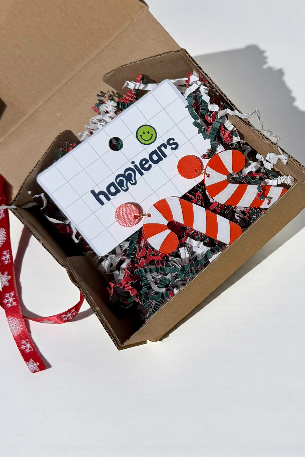 Yılbaşı Baston Şeker Kırmızı Beyaz Özel Tasarım Küpe (Candy Cane)