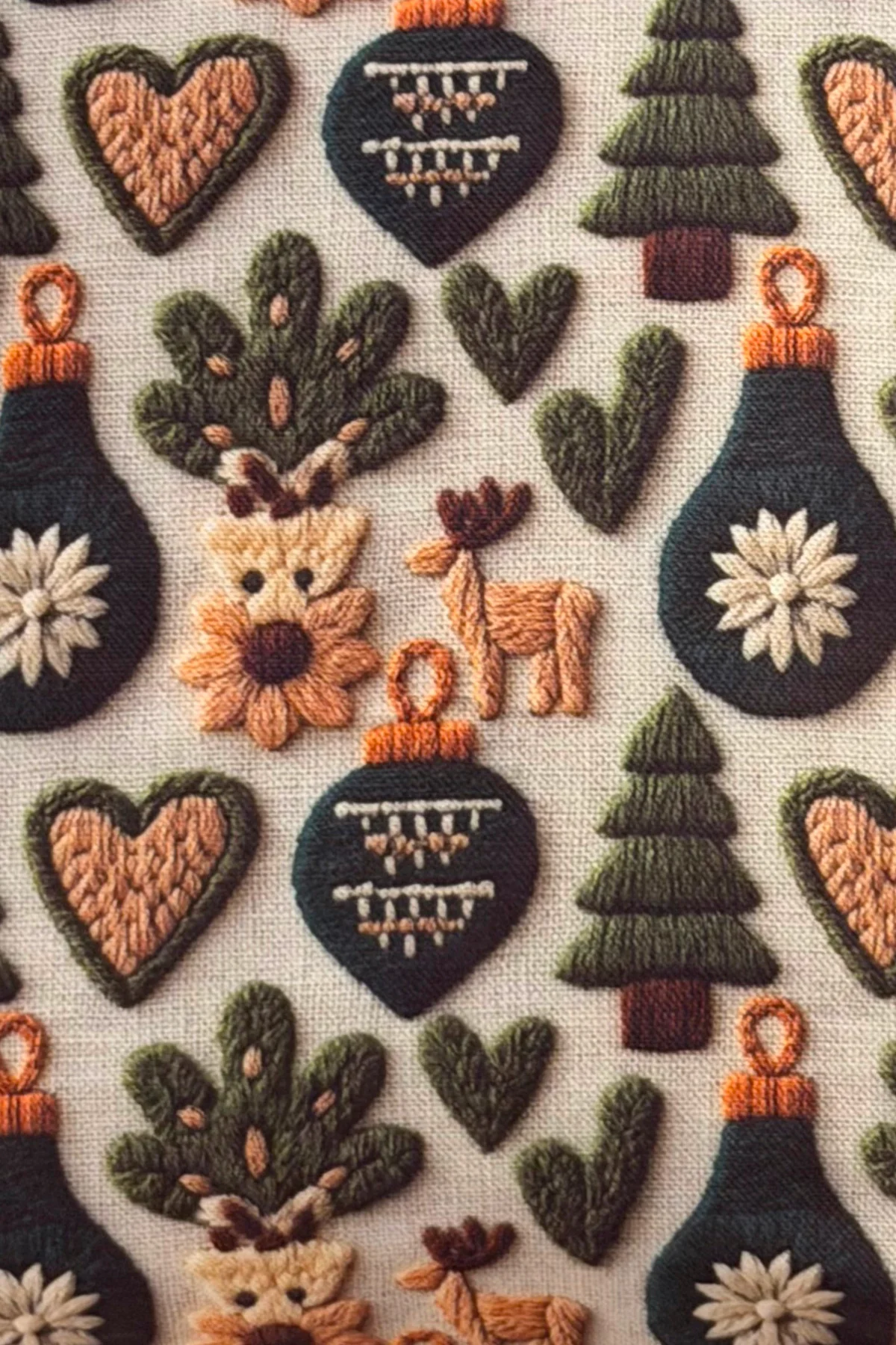 Rustic Çam, Geyik ve Süsleme Desenli Kırlent Kılıfı 3 Boyutlu Görünümlü Baskılı