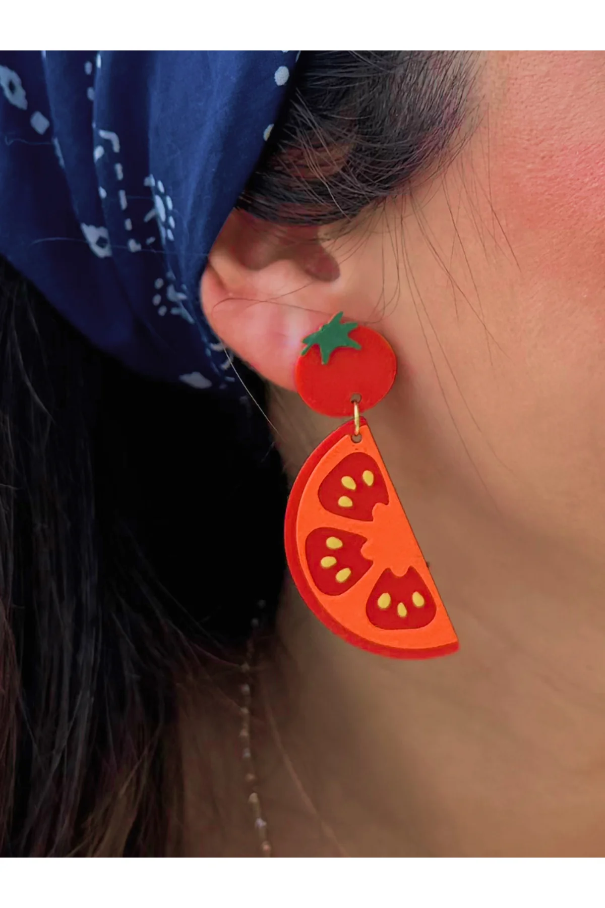 Domates Figürlü Renkli Yaz Temalı Küpe