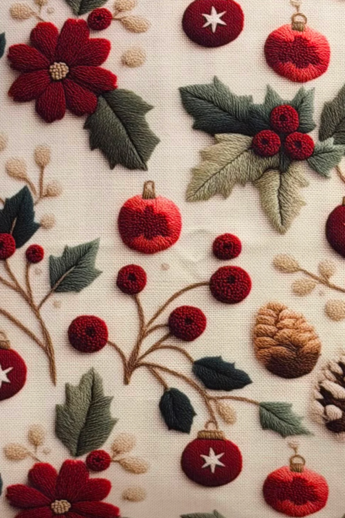 Kokina Çiçeği Kırlent Kılıfı Yeni Yıl Süs Desenli 3 Boyutlu Görünümlü Baskılı