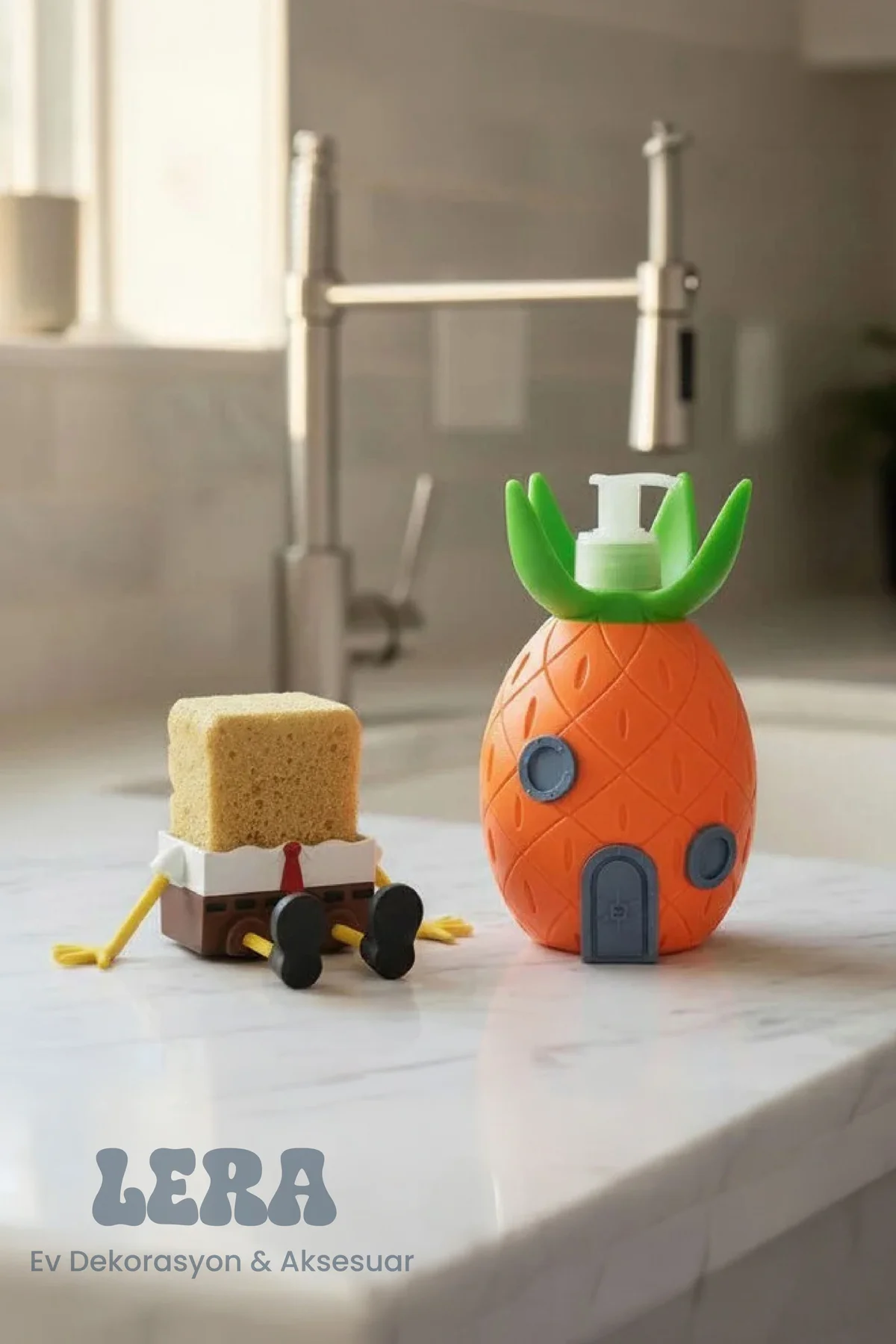 Süngerbop Sünger Tutucu ve Ananas Ev Sabunluk Seti – Dekoratif Mutfak Lavabo Düzenleyici