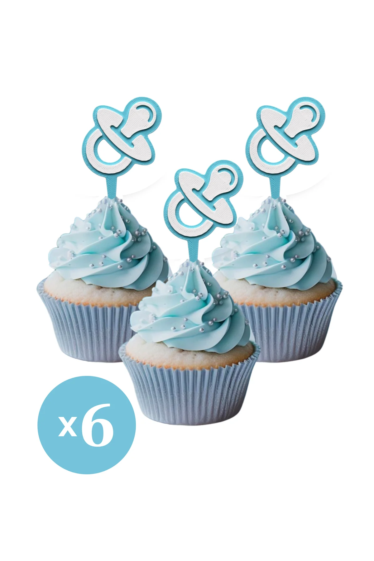 6 Adet Mavi Erkek Bebek Cupcake Süsü (Baby Boy Babyshower) - Kaliteli Malzeme