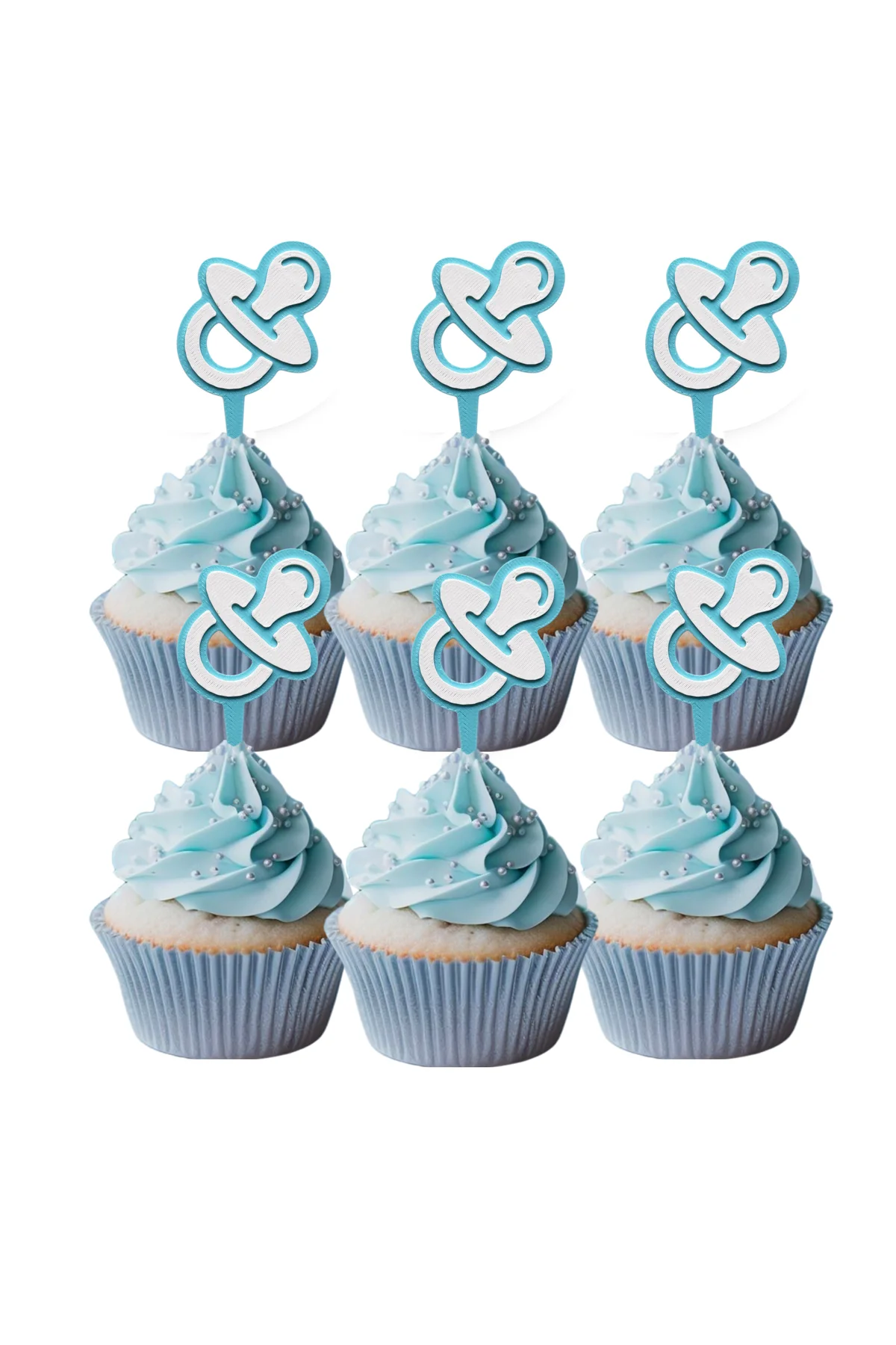 6 Adet Mavi Erkek Bebek Cupcake Süsü (Baby Boy Babyshower) - Kaliteli Malzeme