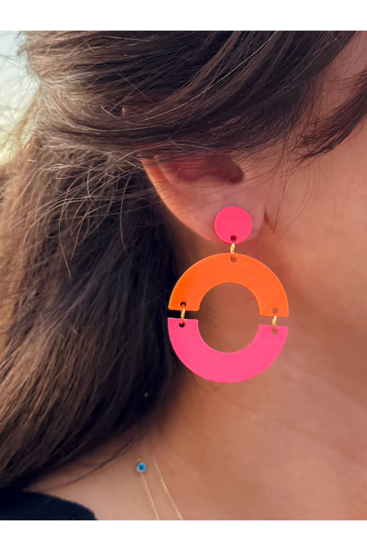 Pembe Turuncu Geometrik Özel Tasarım Küpe