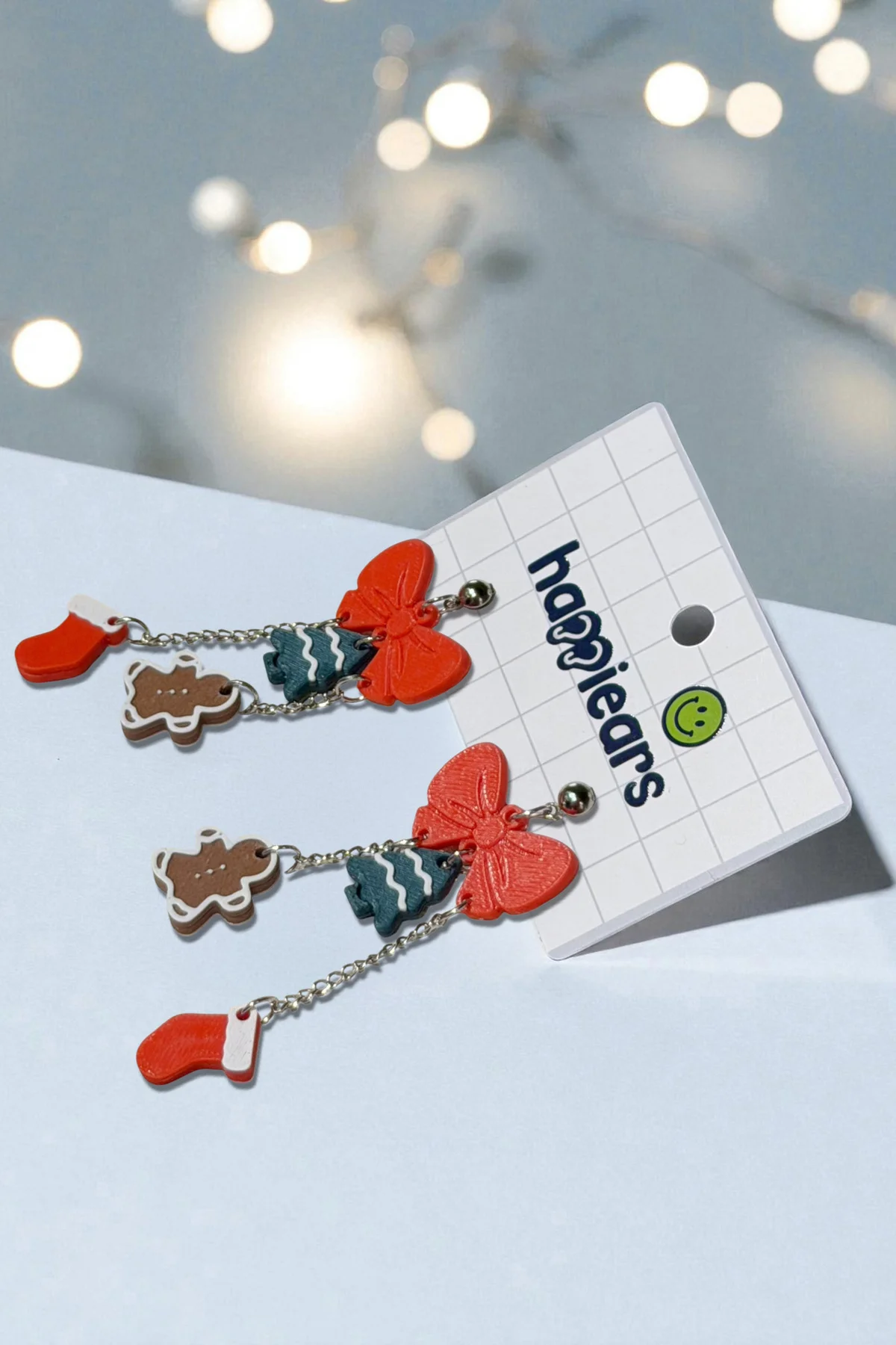 Yılbaşı Kurdele Noel & Kurabiye Figürlü Zincirli Özel Tasarım Küpe