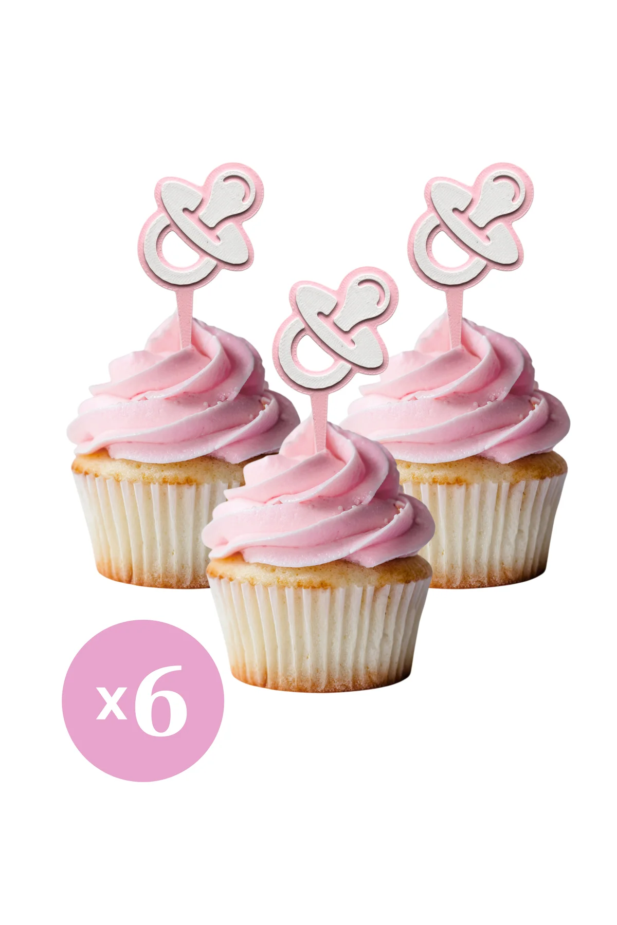 6 Adet Pembe Kız Bebek Cupcake Süsü (BABY GİRL BABYSHOWER) - Kaliteli Malzeme