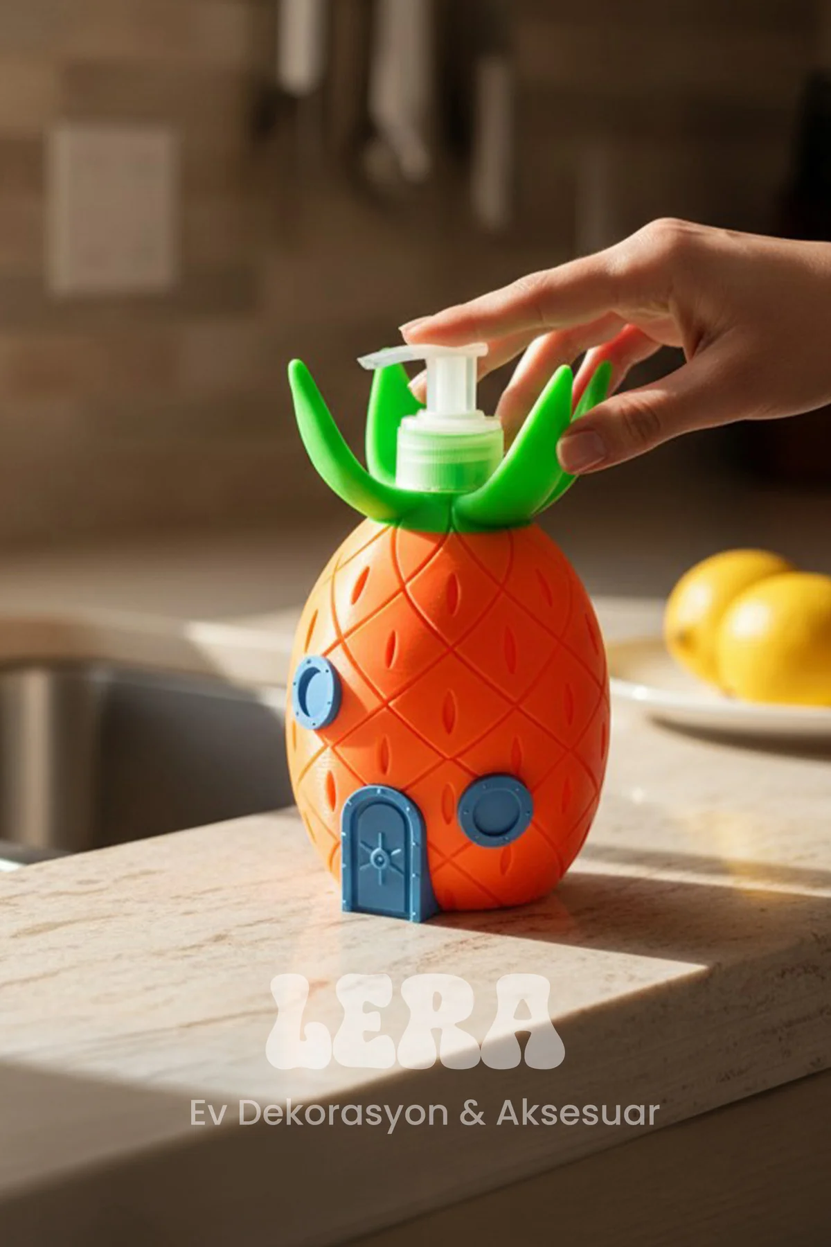 Sünger Bop Ananas Ev Tasarımlı Sıvı Sabunluk – Dekoratif Mutfak ve Banyo Sabun Dispenseri
