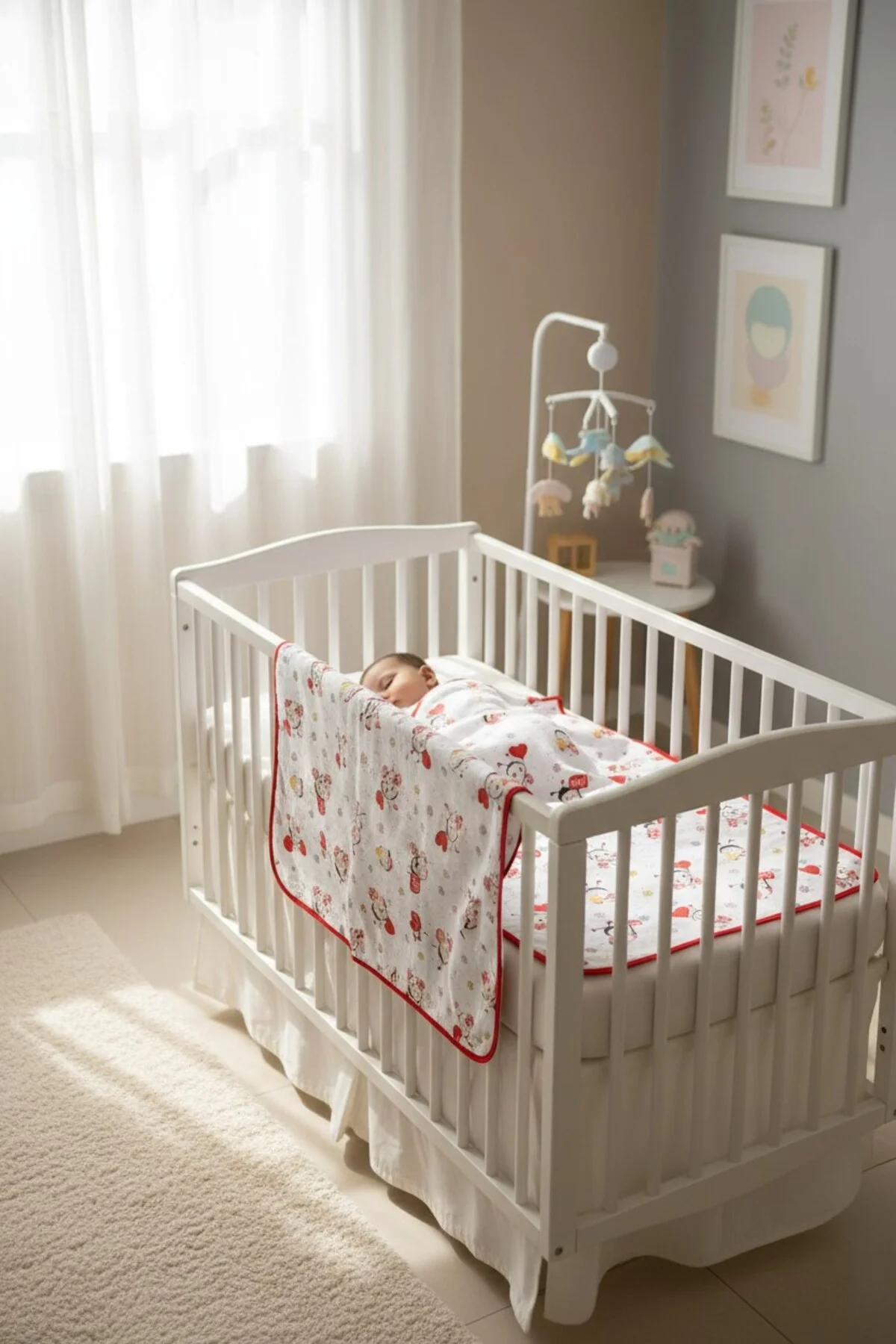 Uğur Böceği Desenli Bebek Battaniyesi – Yumuşak, Hafif ve Nefes Alabilir Müslin Kumaş